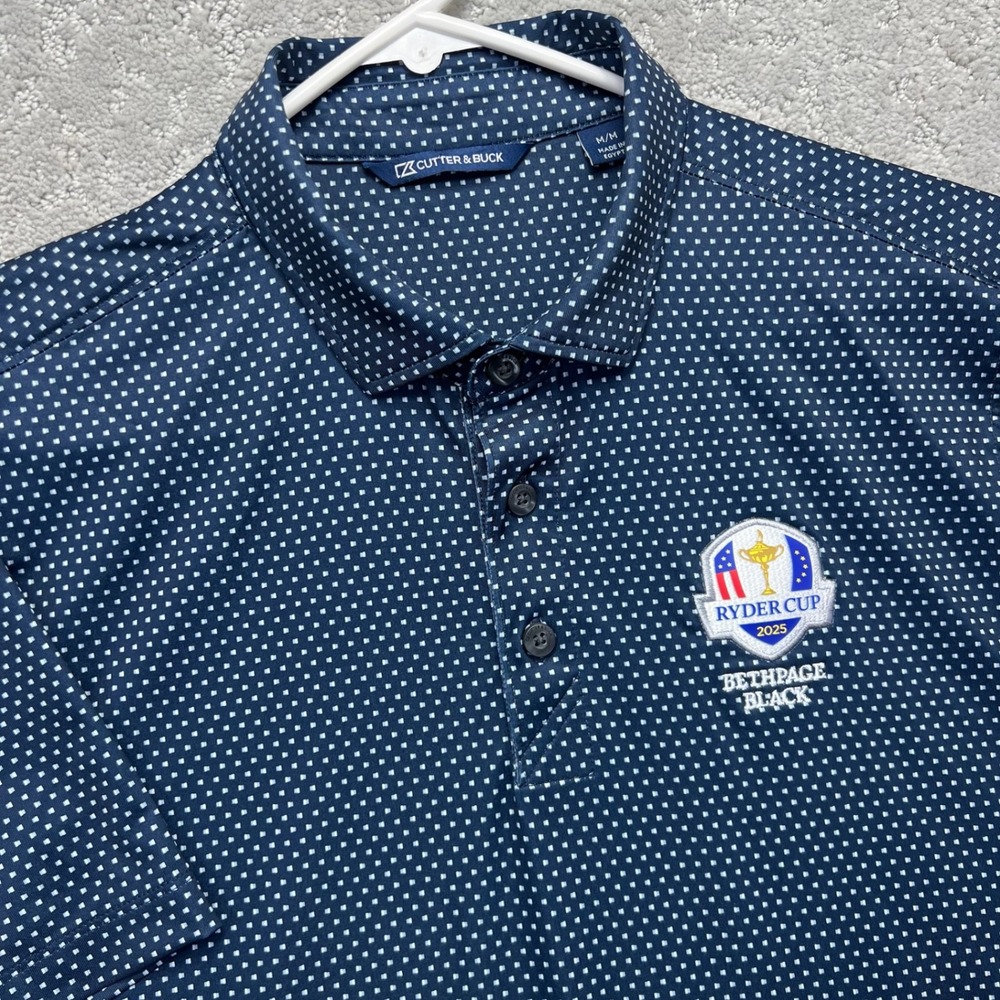 Cutter & Buck Polo Shirt Mens M Navy Blue Ryder Cup 2025 Bethpage Black Golf